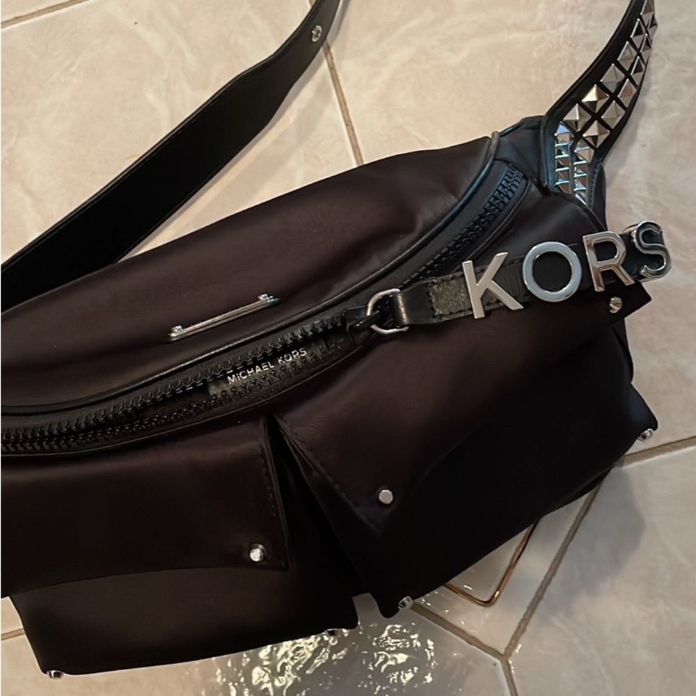 Michael Kors Black Belt Bag with Silver Accents